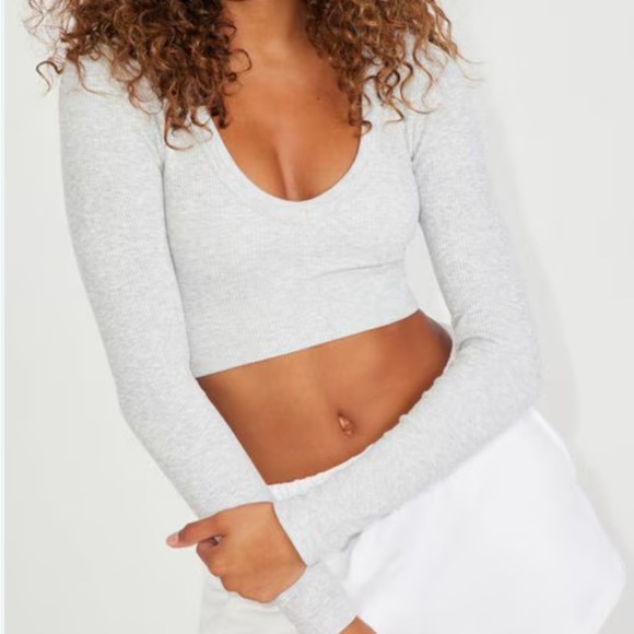 Garage Gray Long Sleeve Crop Top - Picture 1 of 3